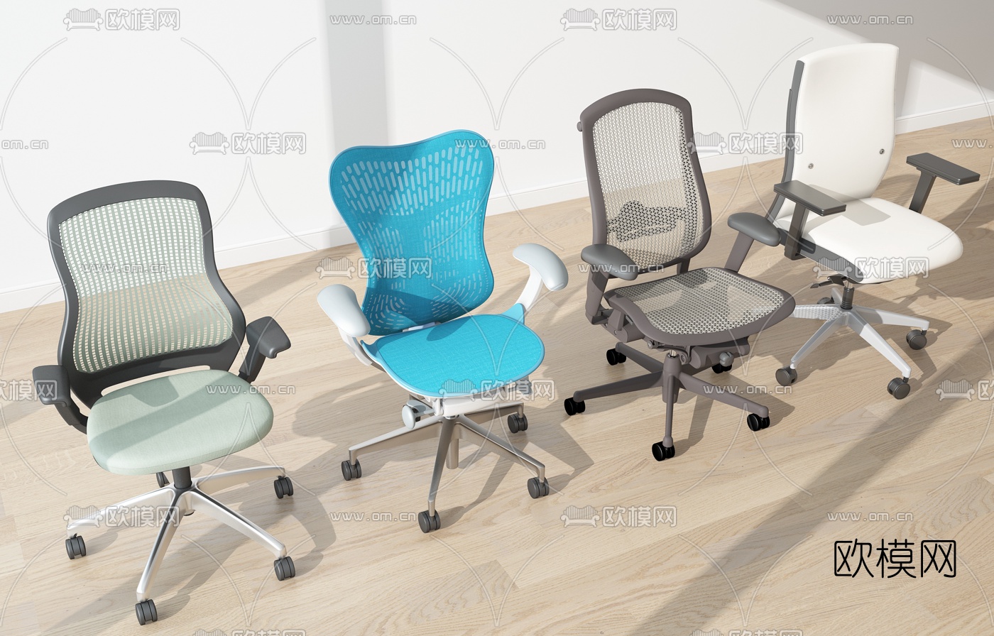 现代布艺网格办公椅组合3D模型下载（渲染图2）