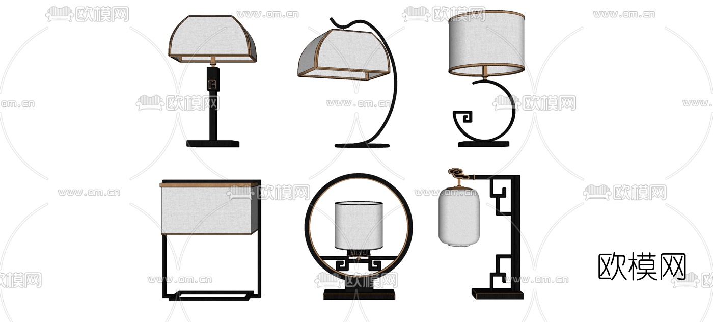 新中式台灯组合su模型下载