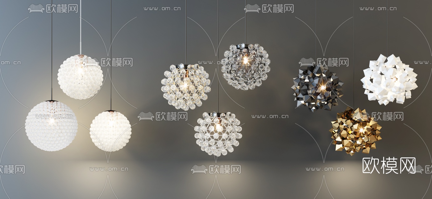 现代时尚球形水晶吊灯组合3D模型-免费3dmax模型库-欧模网