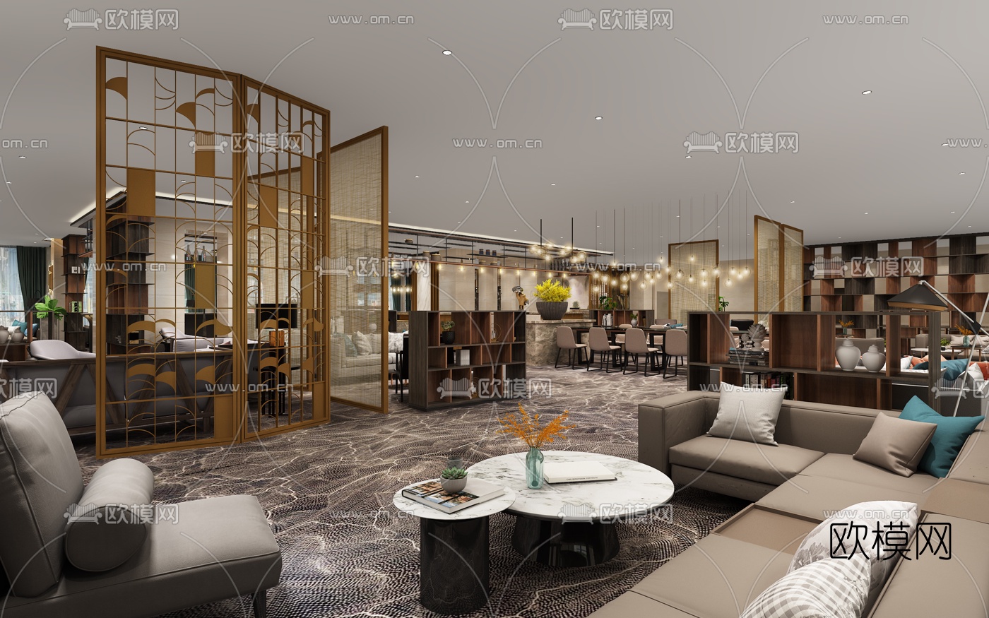 现代轻奢酒店大堂吧3d模型