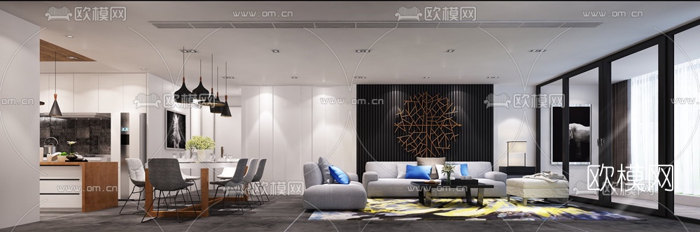 北欧客厅餐厅3D模型