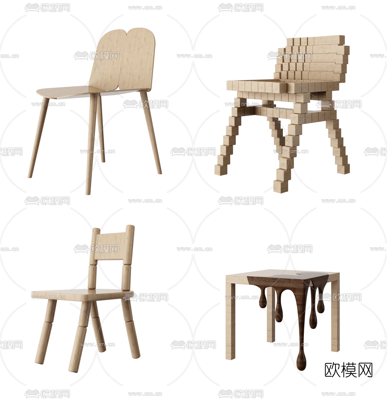 北欧实木儿童椅3D模型下载