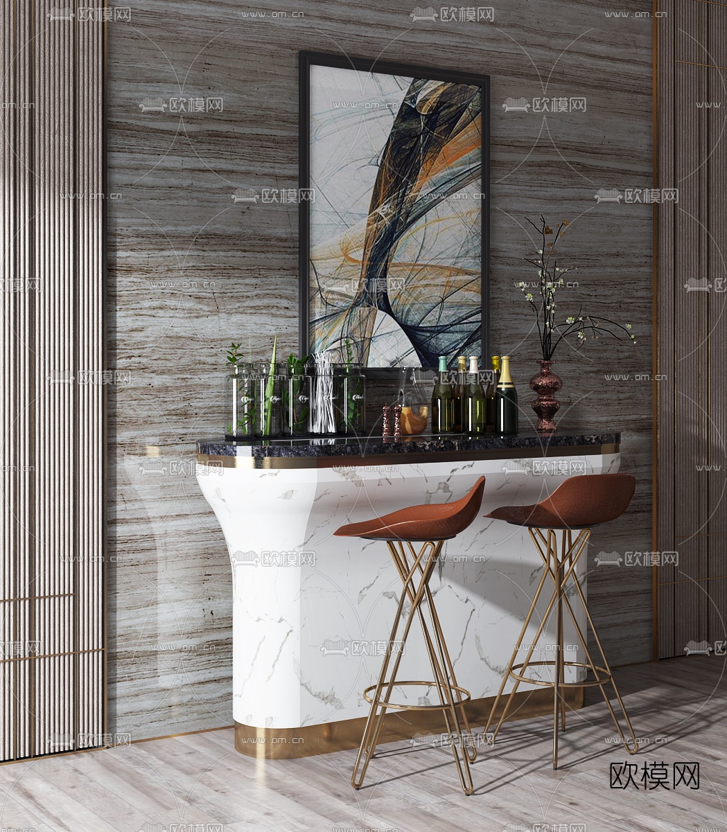 现代简约吧台椅组合3d模型下载