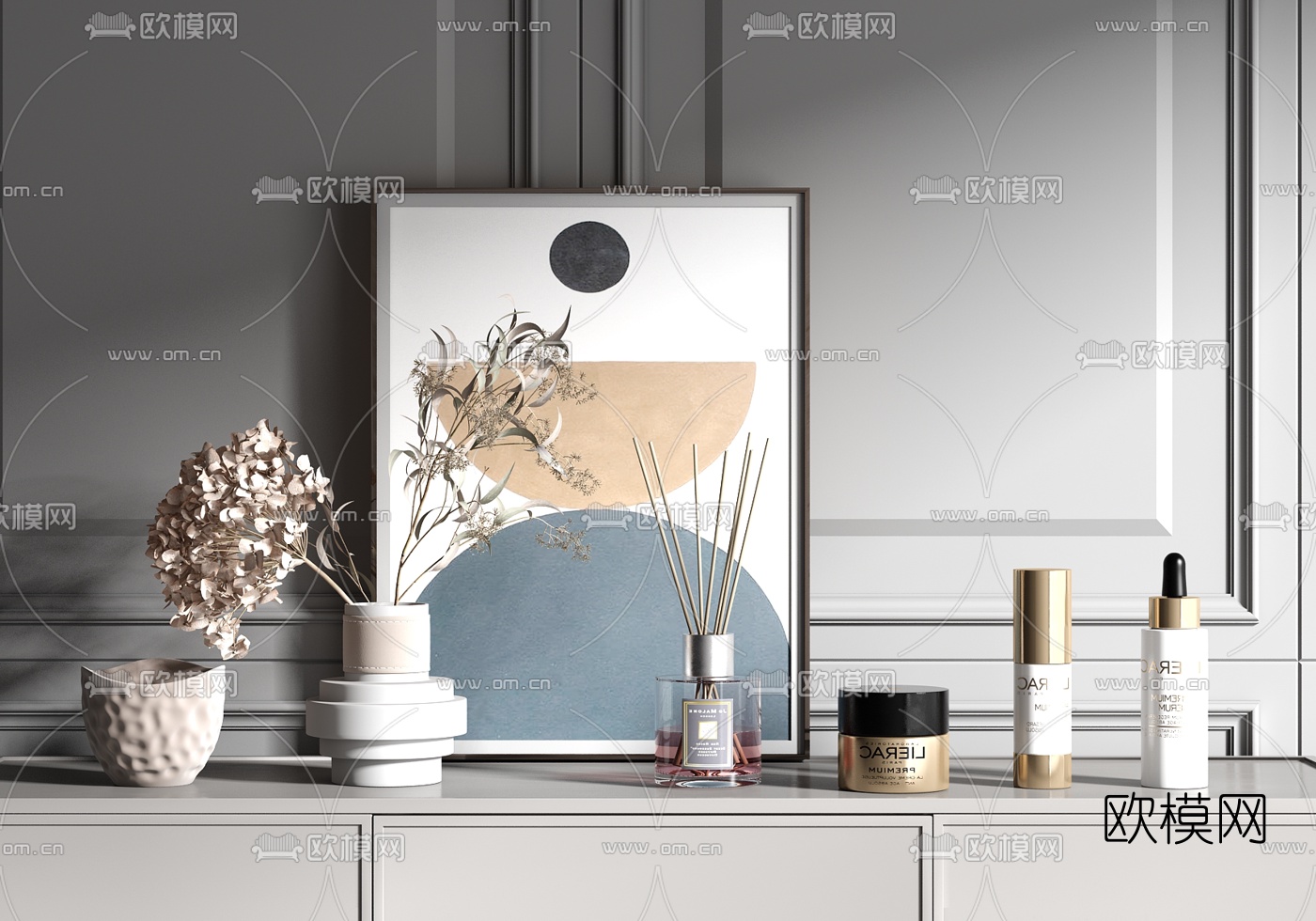 现代轻奢化妆品饰品摆件su模型下载（渲染图1）