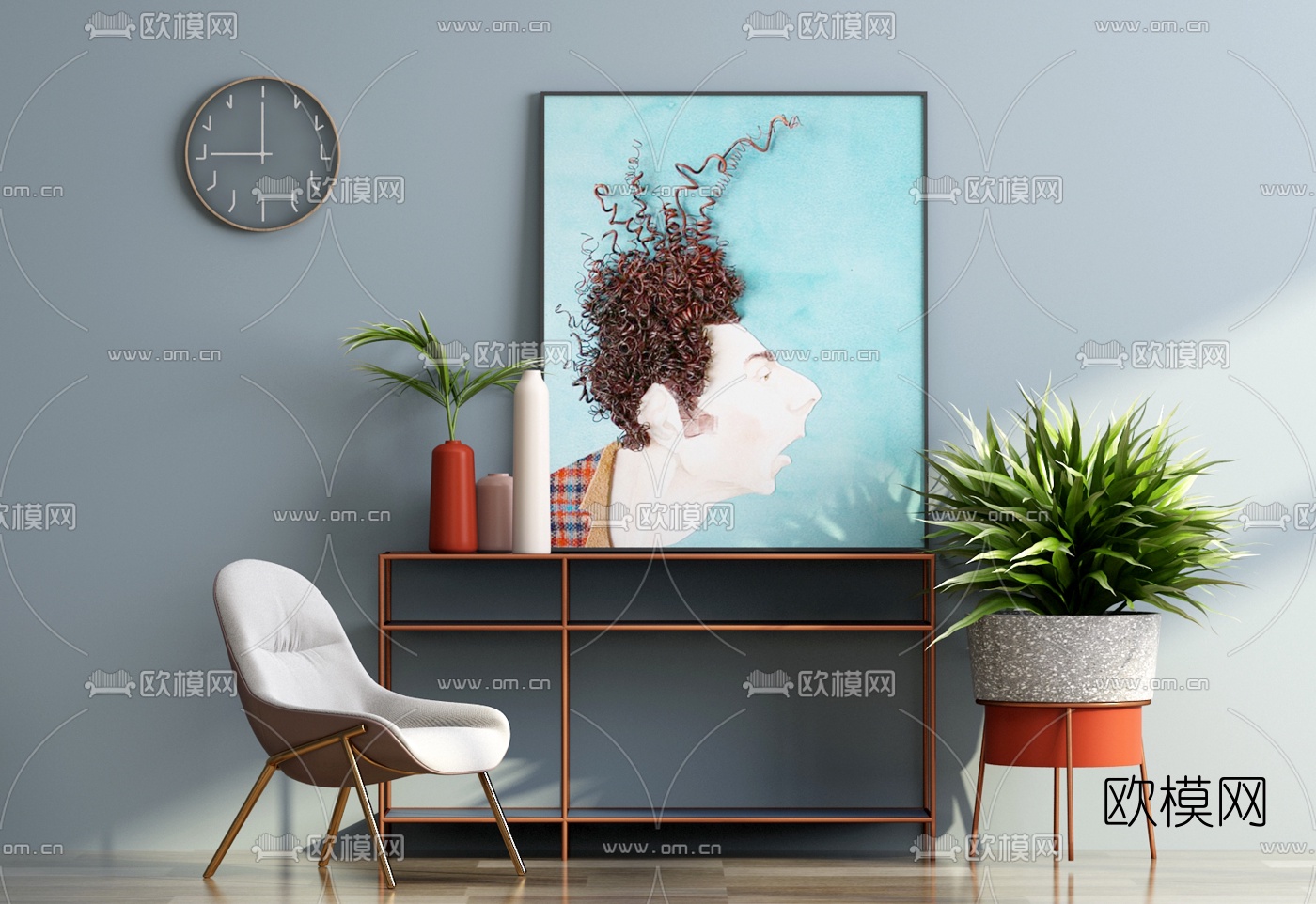 北欧金属案几休闲椅3d模型下载