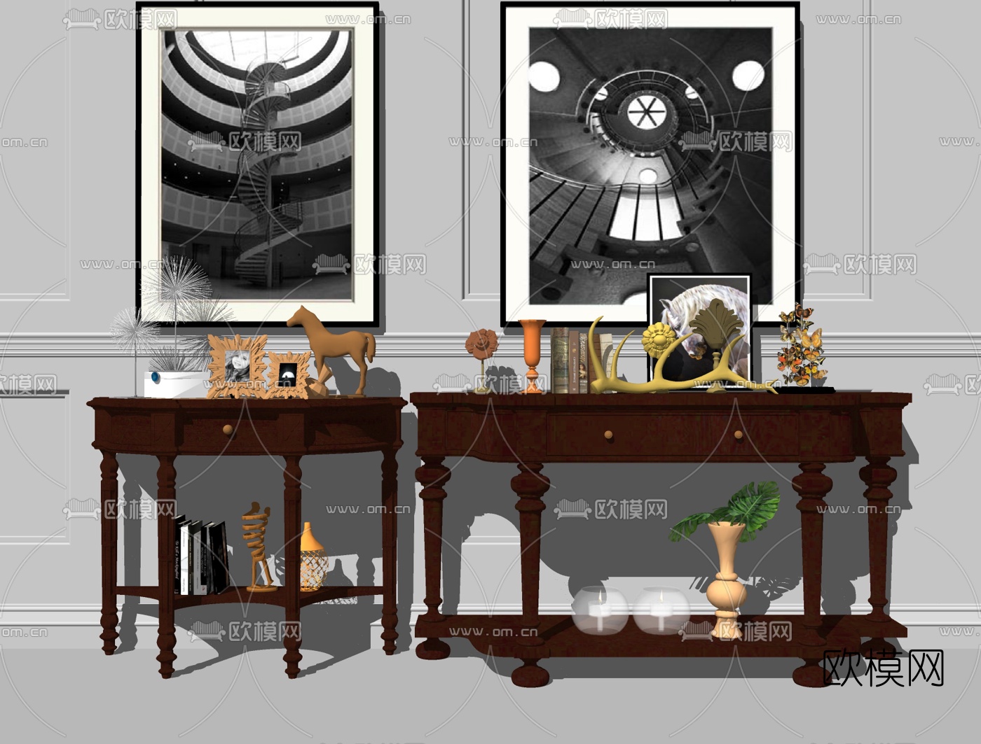 美式实木端景条案su模型下载
