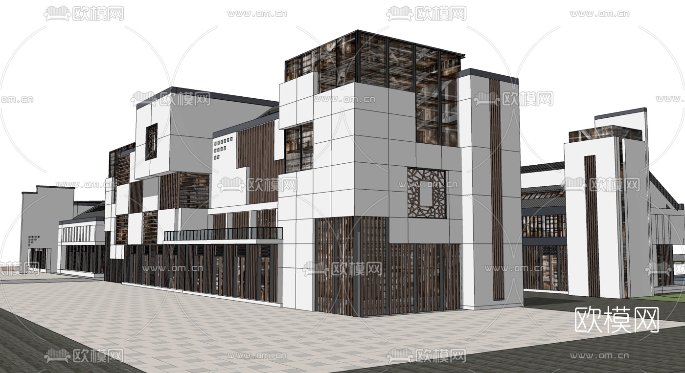 新中式商业街建筑su模型
