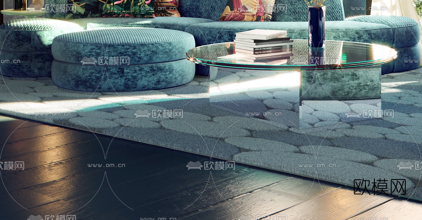 新古典蓝色客厅3d模型下载（渲染图4）