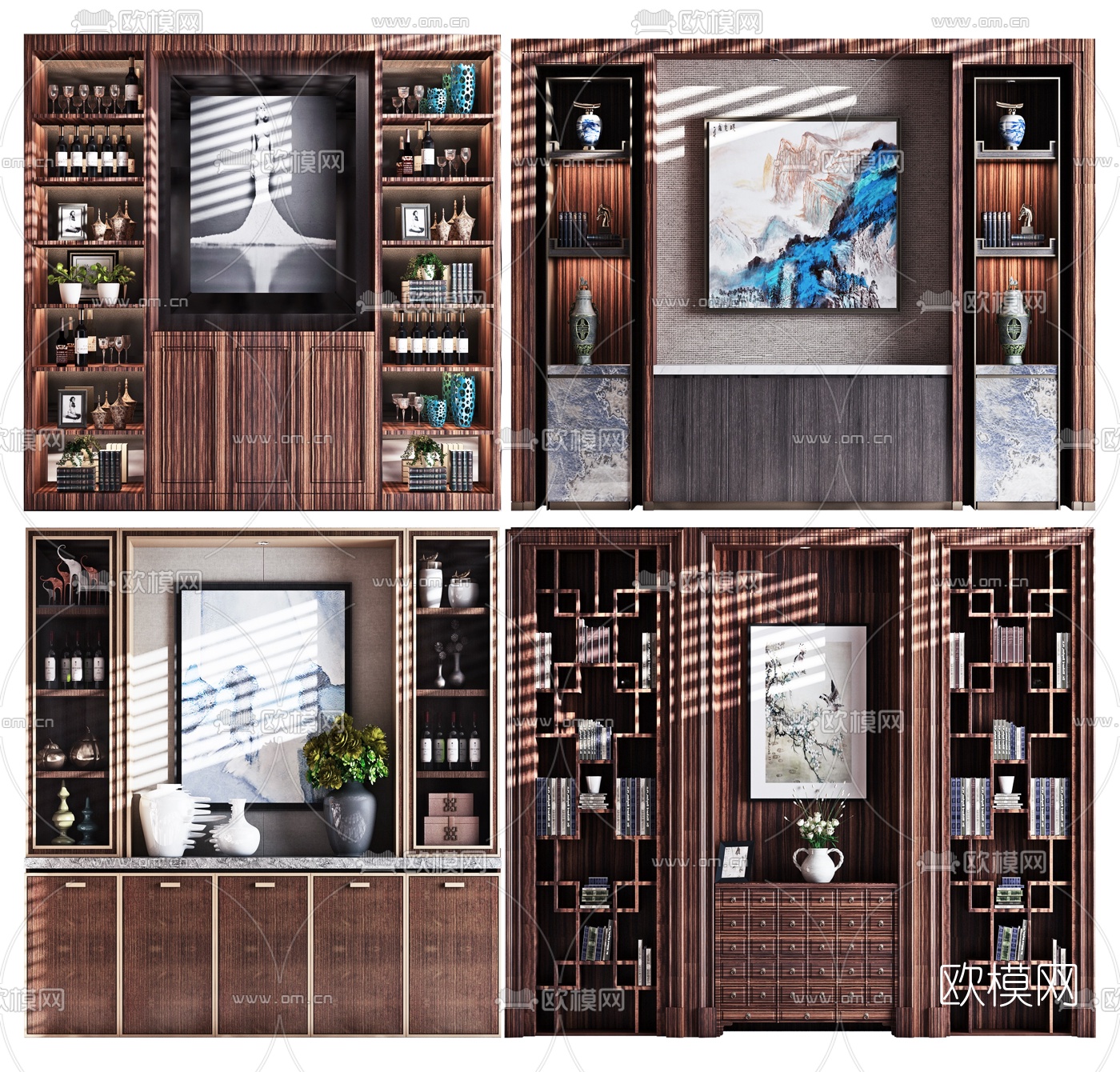 新中式装饰柜3d模型下载