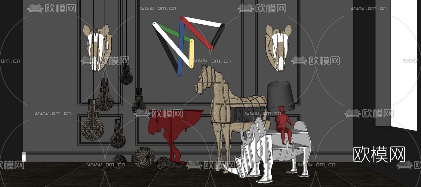 北欧儿童书架挂件组合su模型下载（渲染图1）