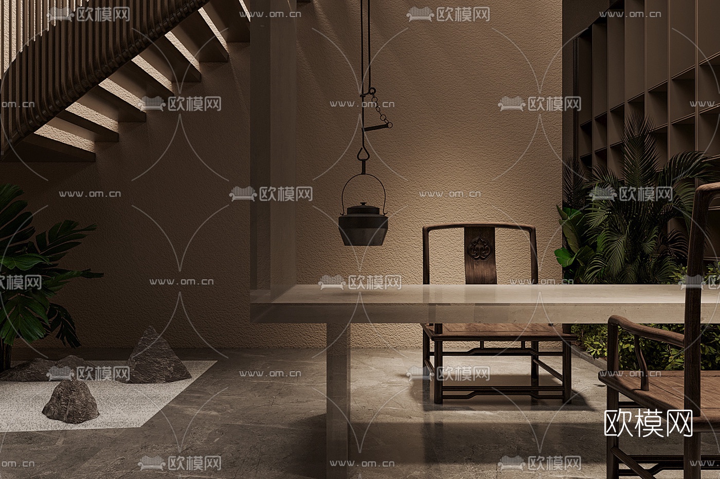 新中式茶楼走廊过道3d模型