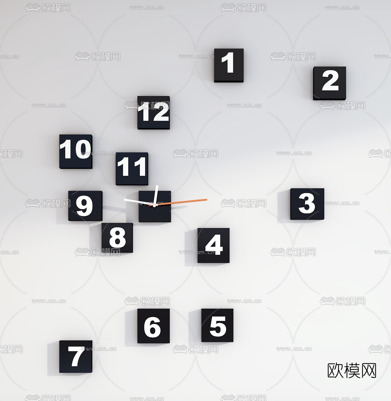 现代黑白方块钟表时钟挂钟3d模型