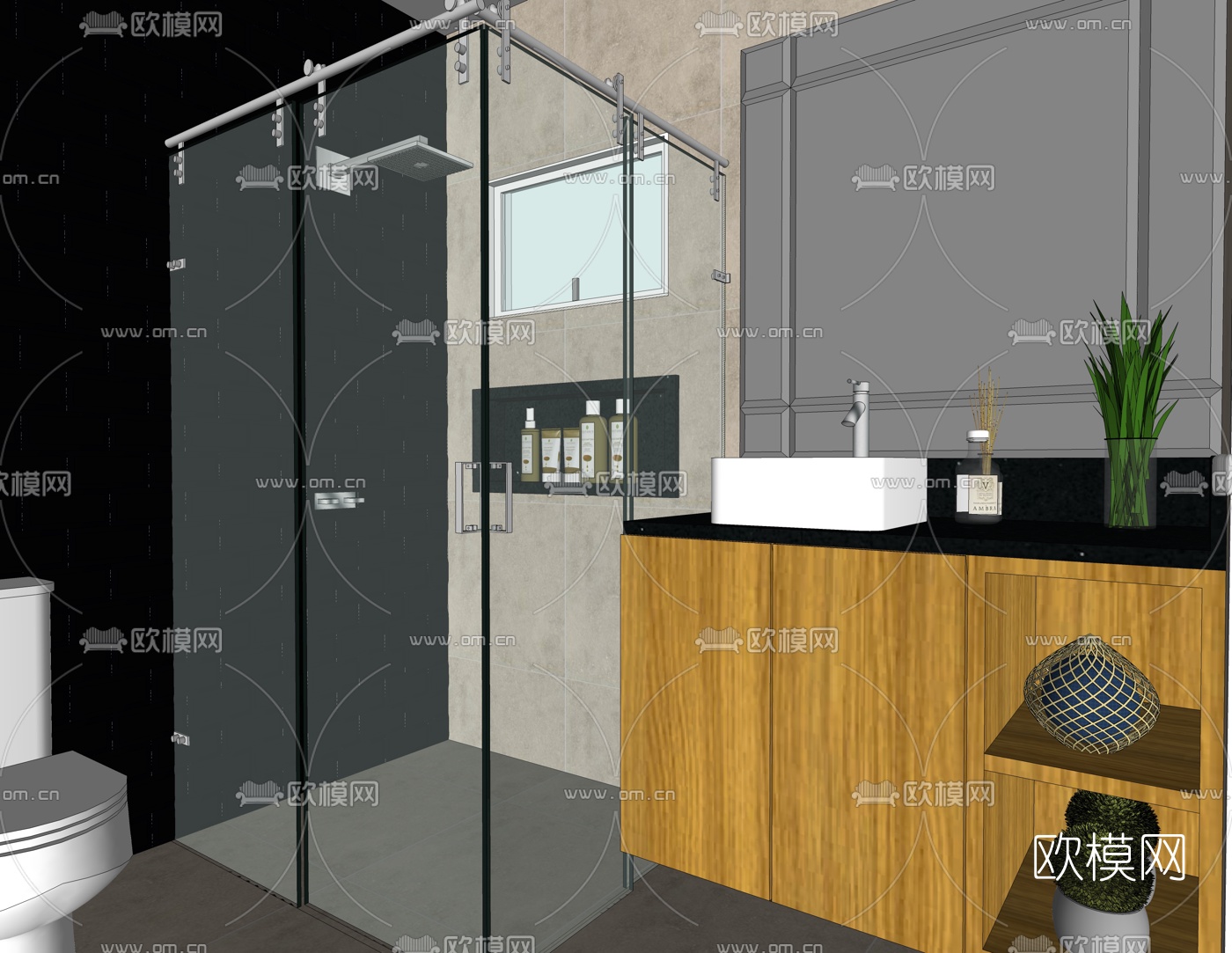现代浴室卫生间su模型下载（渲染图3）