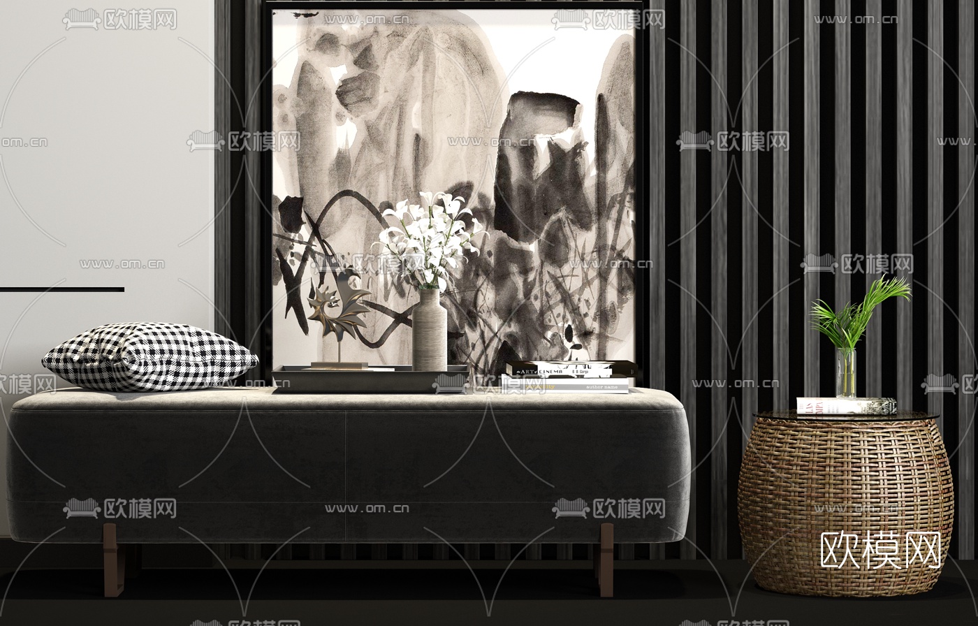 现代脚踏床尾凳3d模型下载