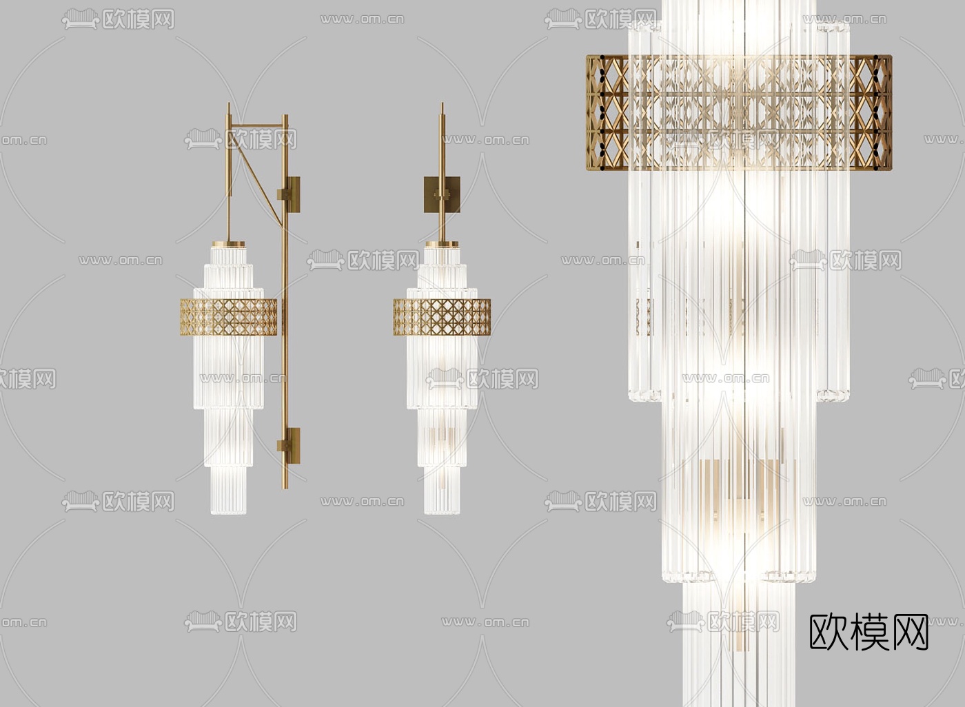 现代金属水晶吊灯壁灯3d模型下载