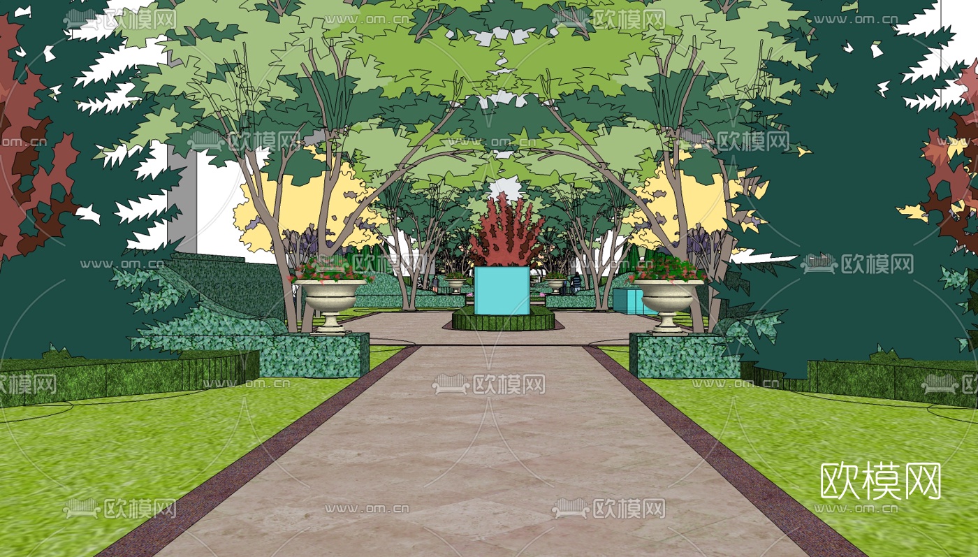 欧式园林景观su模型下载（渲染图4）