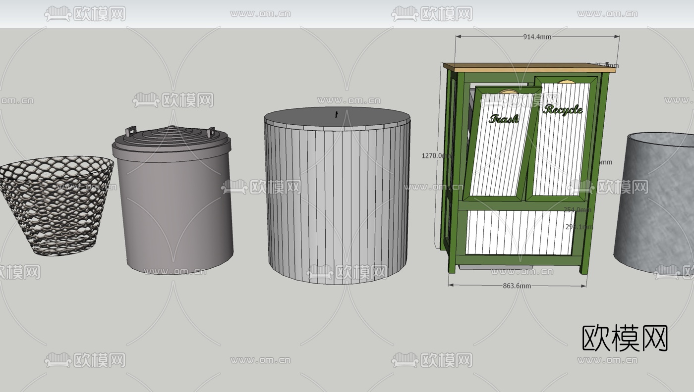 现代垃圾箱垃圾桶su模型下载