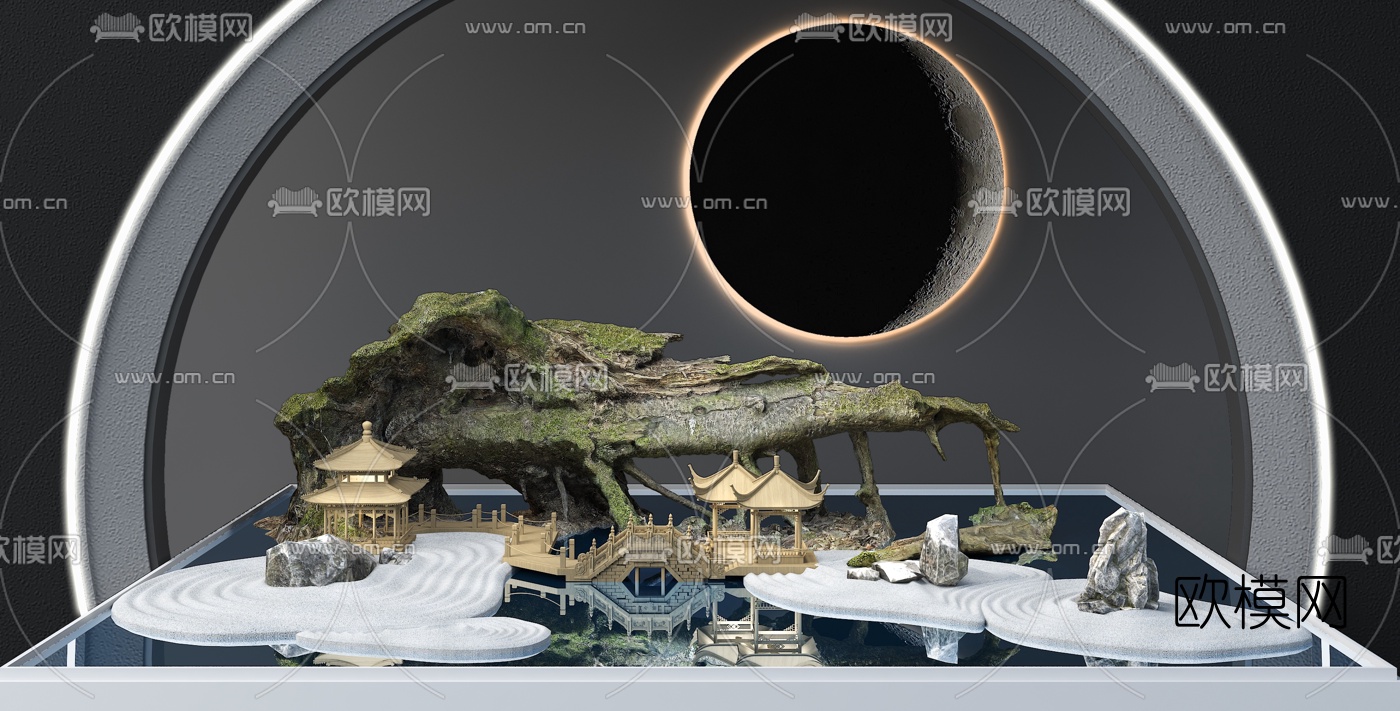 新中式旱景园艺小品3d模型