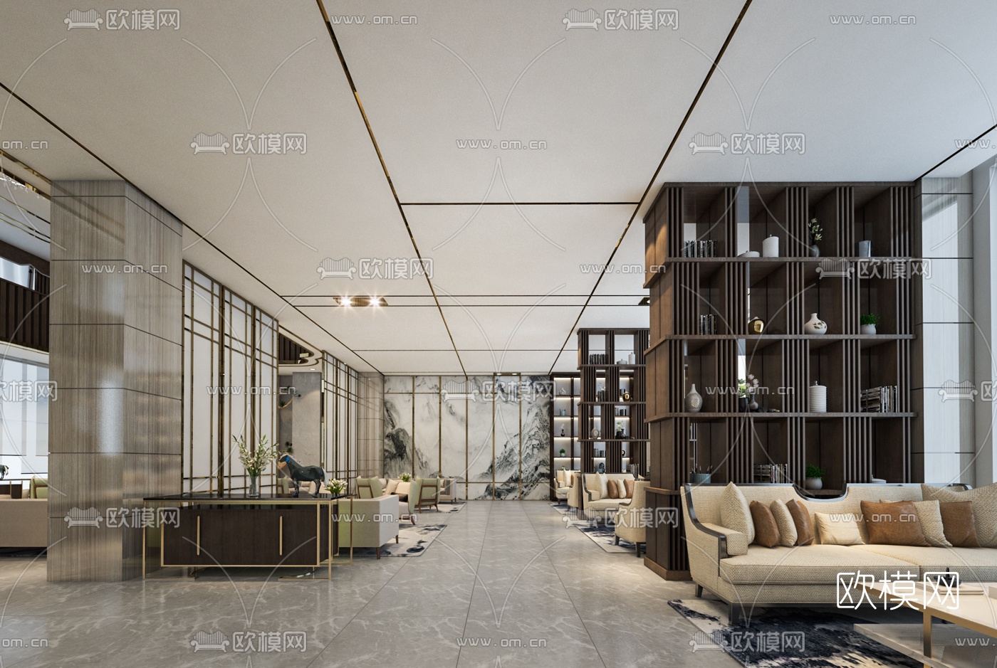 现代售楼中心大堂沙盘展示洽谈区3d模型