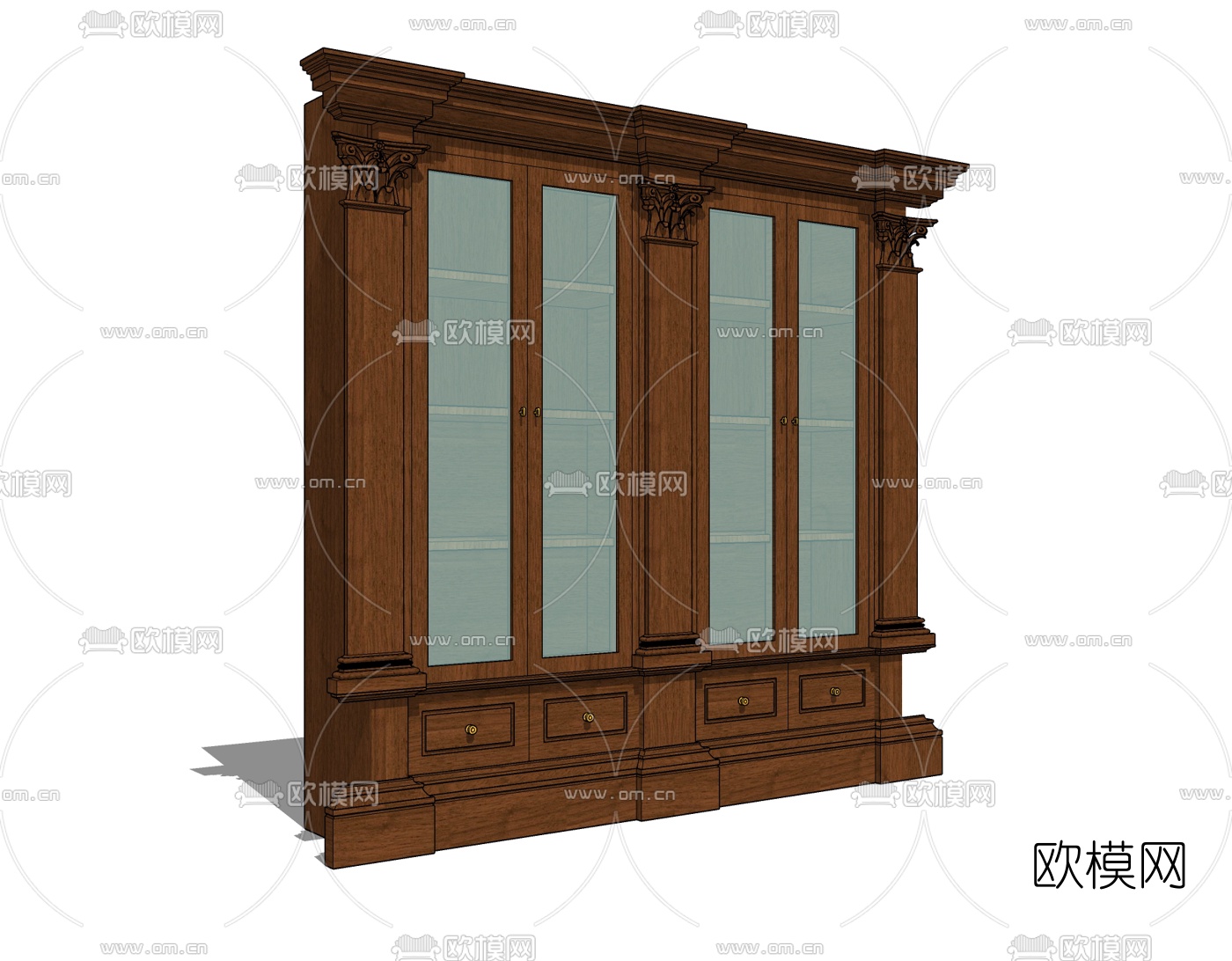 美式实木装饰柜免费su模型下载