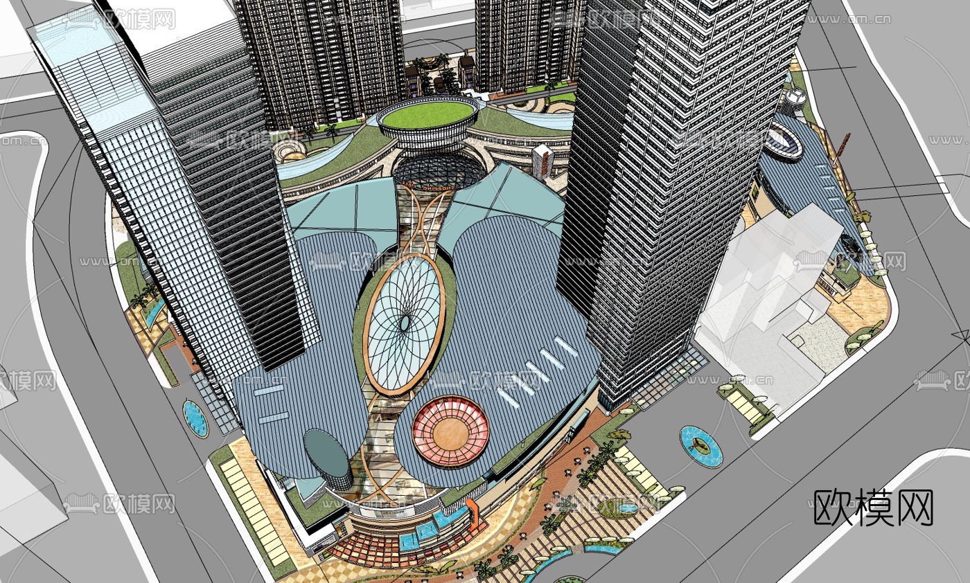 现代商业综合体su模型下载（渲染图4）