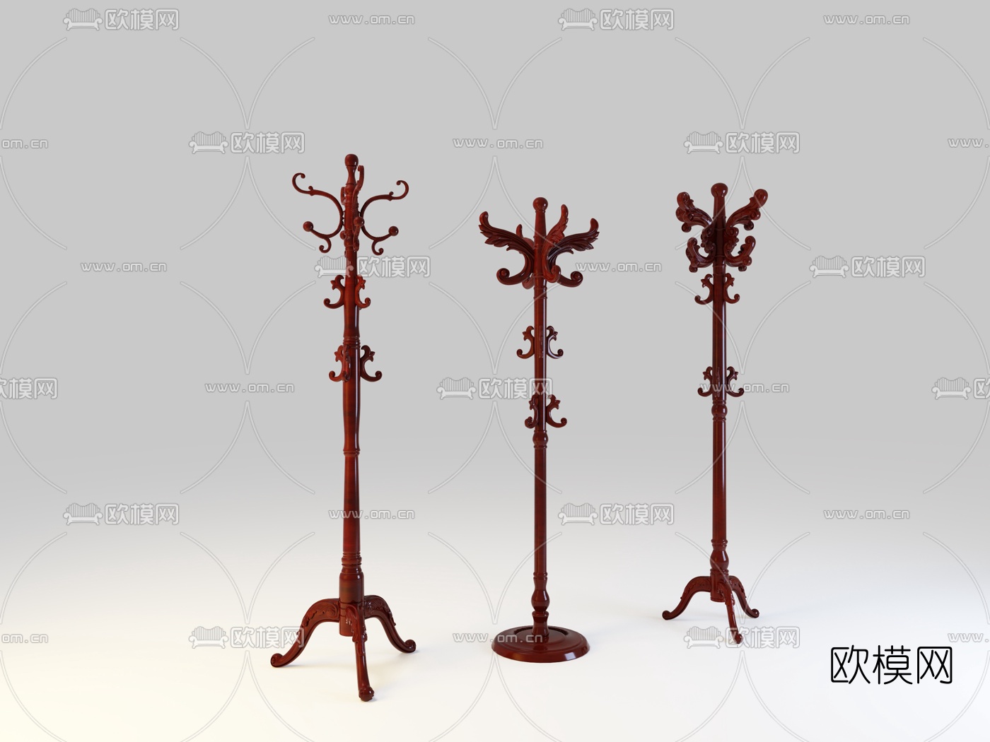 美式木质衣架组合3d模型下载（渲染图2）