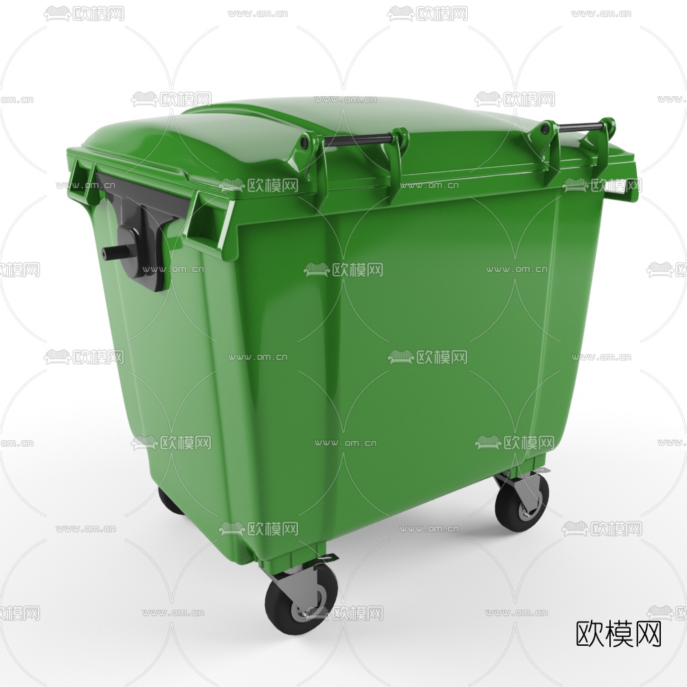 现代绿色塑料公用垃圾桶3D模型下载（渲染图2）