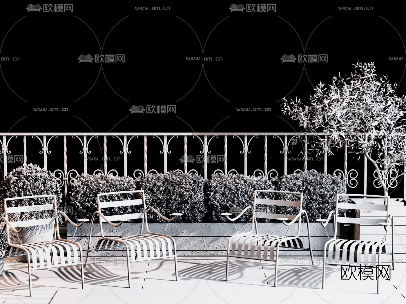 现代铁艺户外休闲椅3d模型下载（渲染图2）