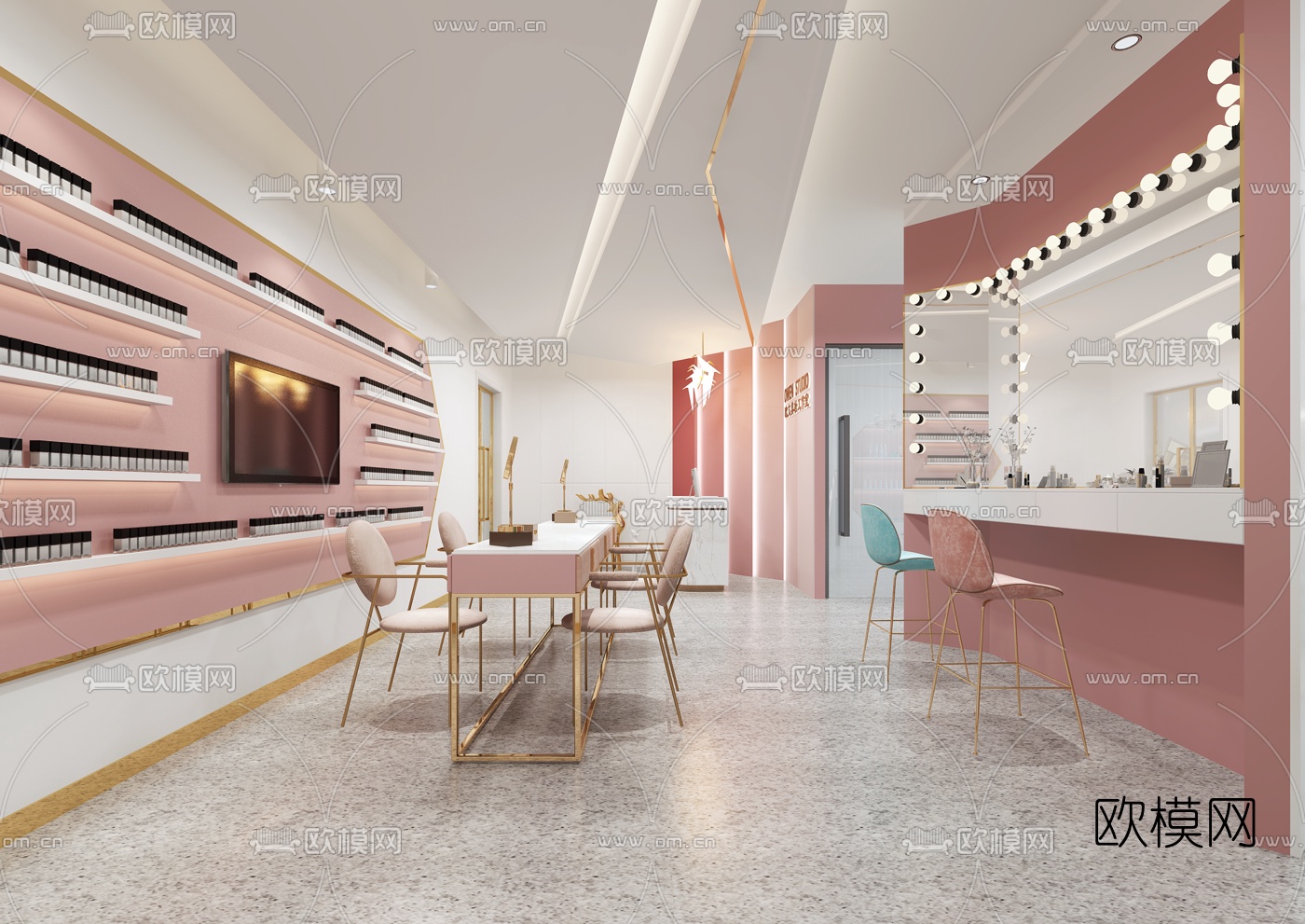 现代轻奢小清新美甲店3d模型下载（渲染图1）