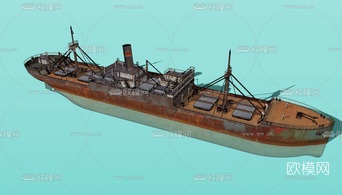 现代货船免费su模型下载（渲染图2）