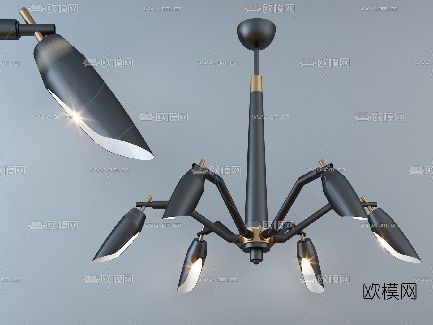 工业风铁艺多头吊灯3d模型