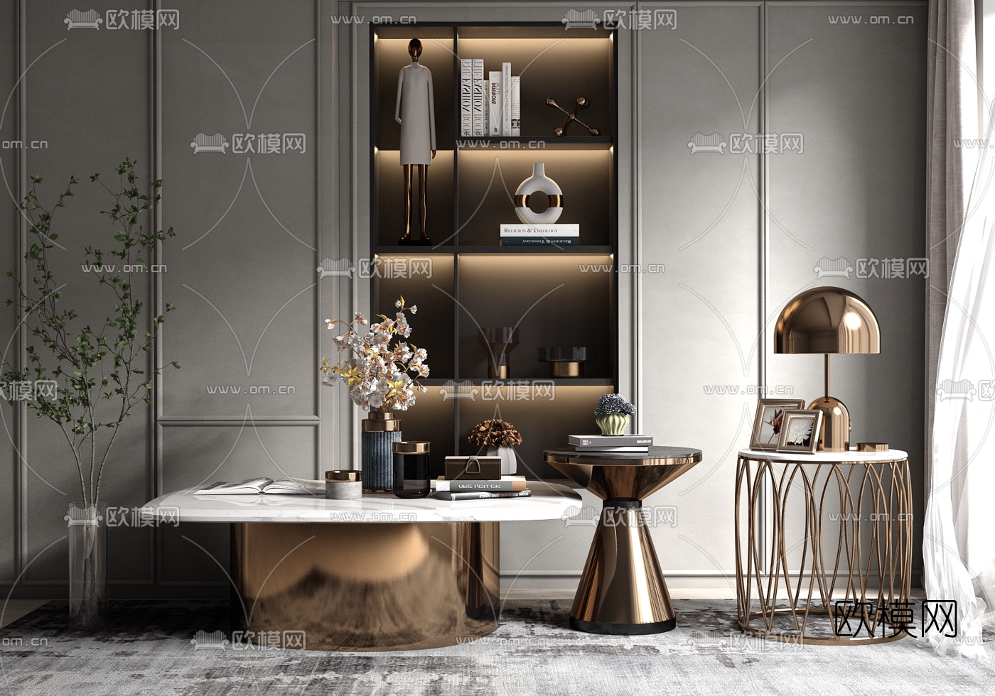 现代轻奢茶几su模型下载（渲染图1）