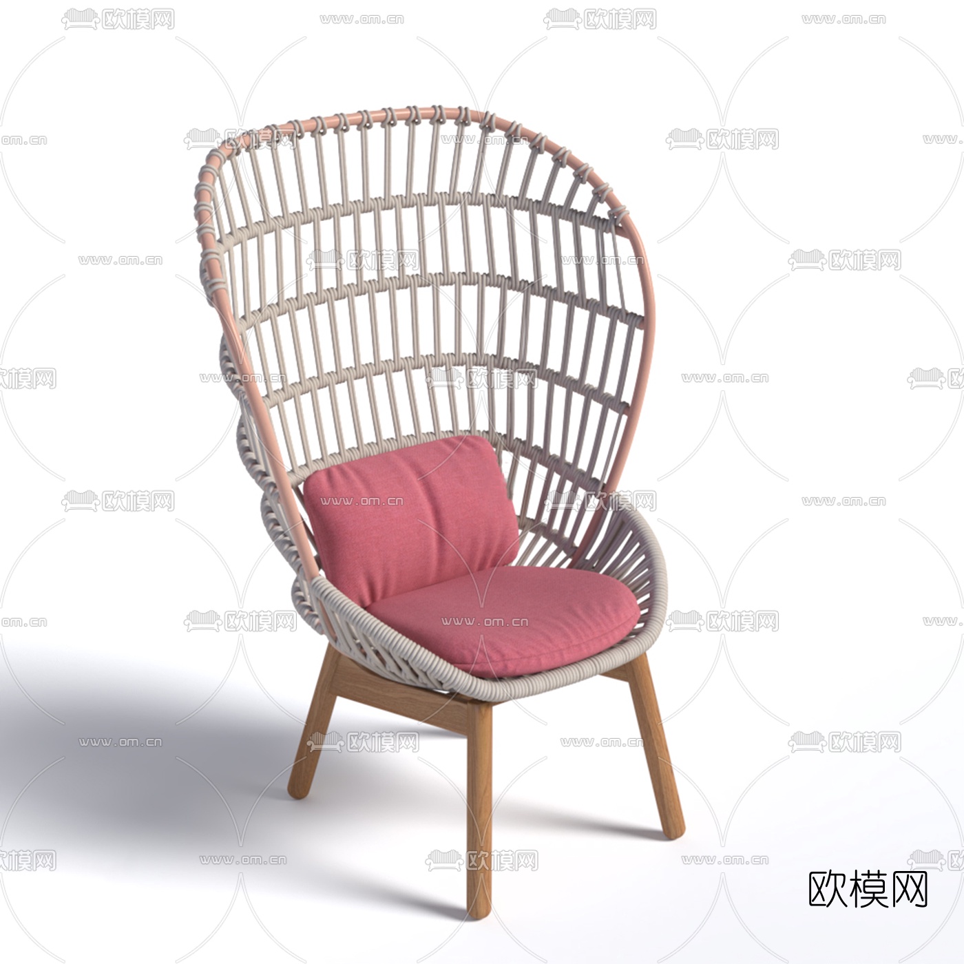 北欧藤编户外椅su模型下载（渲染图1）