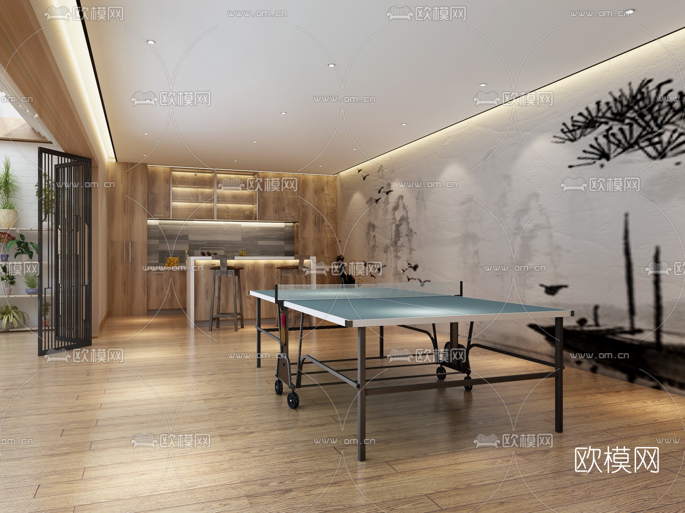 现代阳光房沙发茶台休闲区组合3D模型