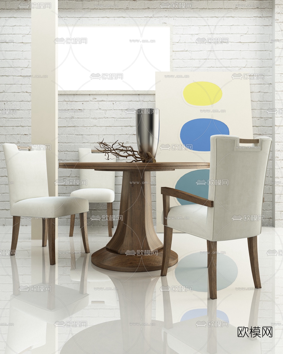 美国Hooker品牌 美式实木圆形餐桌椅3d模型下载