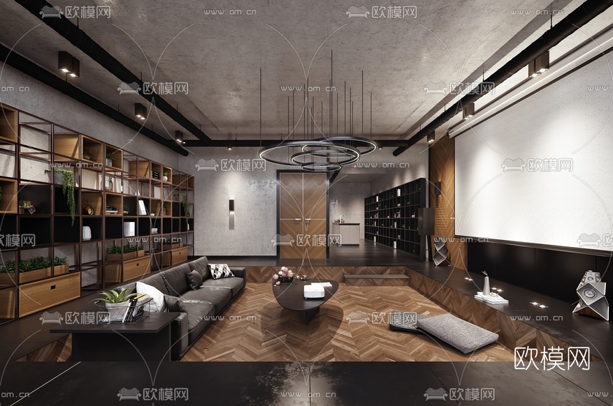 工业风客厅3d模型下载