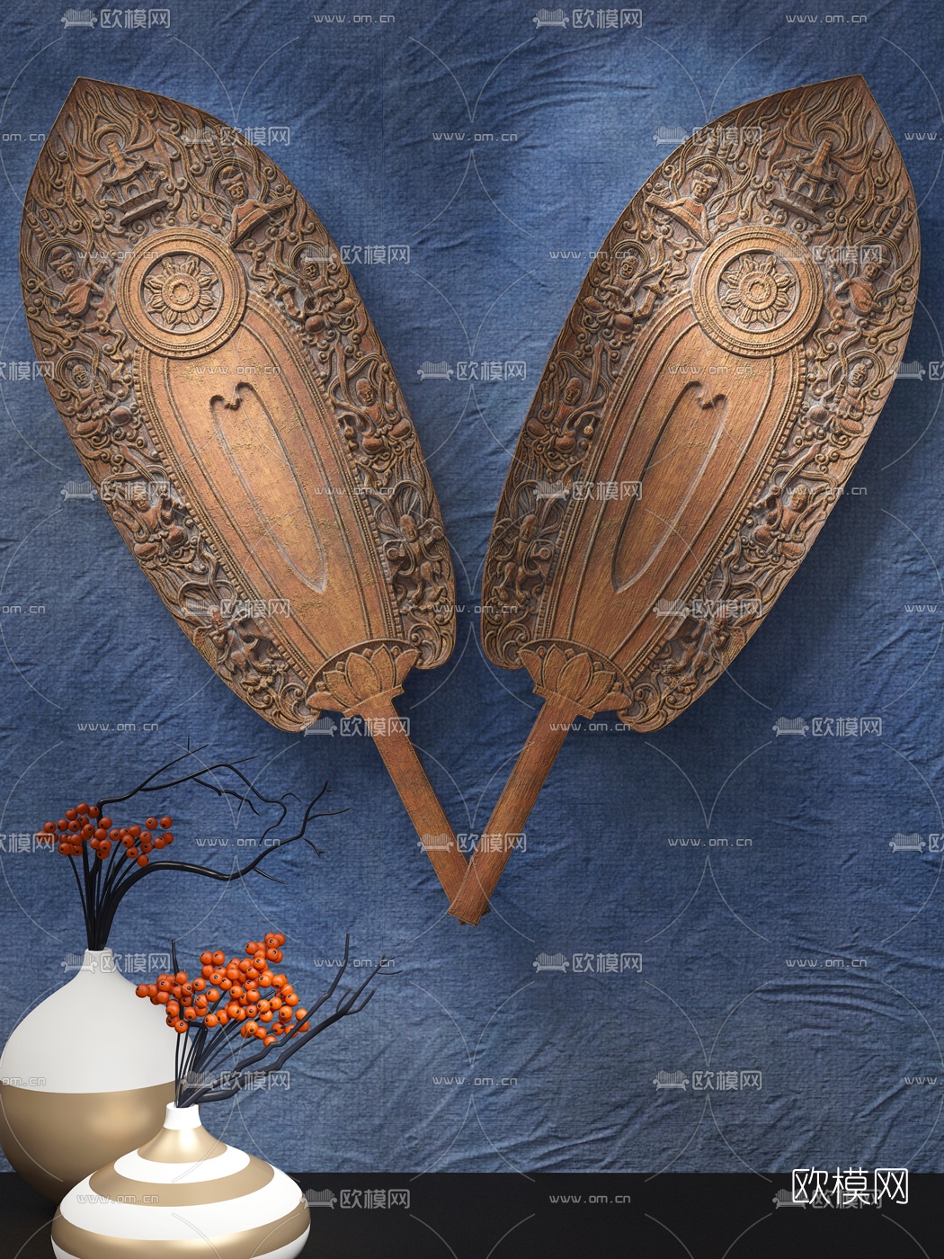 东南亚实木墙饰挂件3d模型下载（渲染图1）