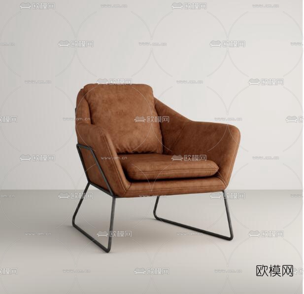 现代皮革休闲椅免费3d模型下载（渲染图1）