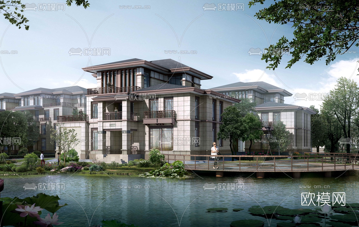 新中式独栋别墅外观3d模型
