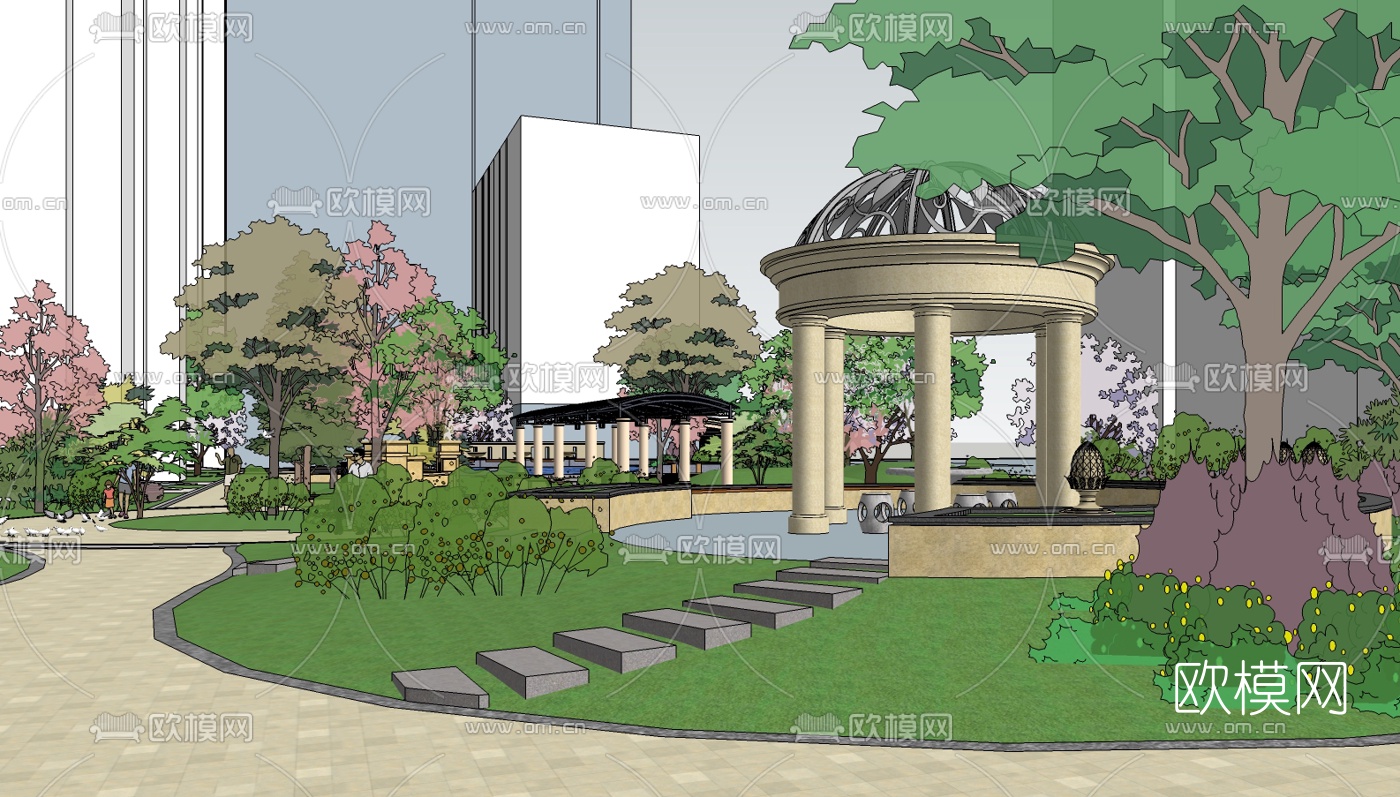 欧式园林景观su模型下载（渲染图1）