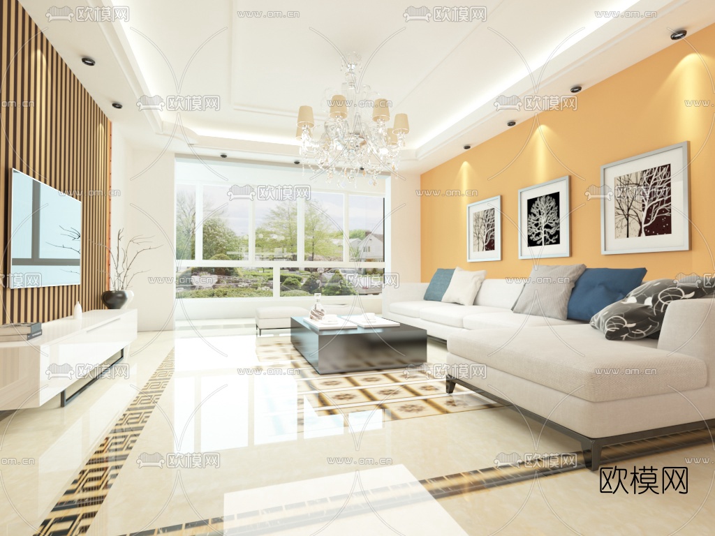 欧式客餐厅免费3d模型下载（渲染图3）