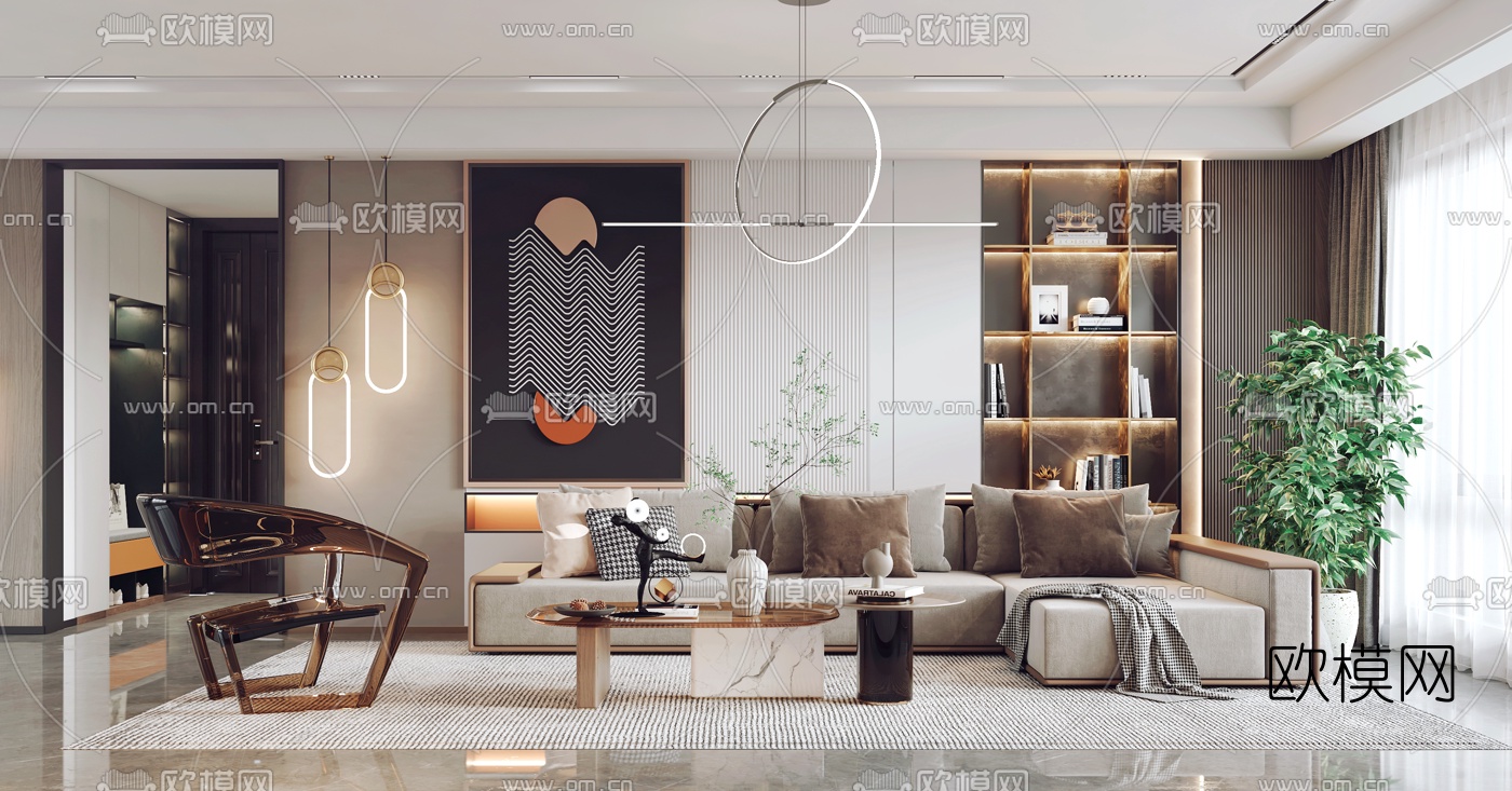 现代客厅3d模型下载（渲染图1）