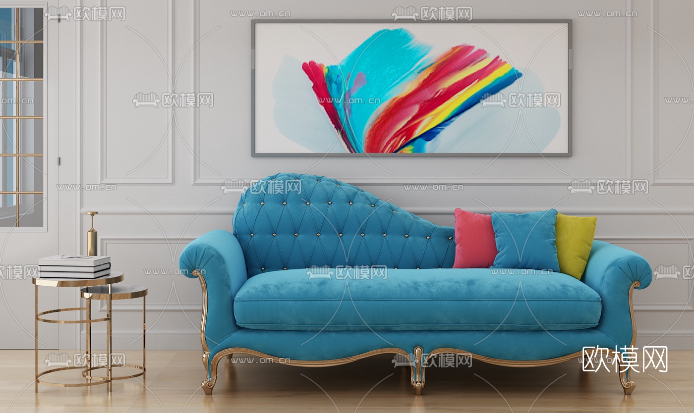 简欧布艺贵妃椅边几3d模型下载