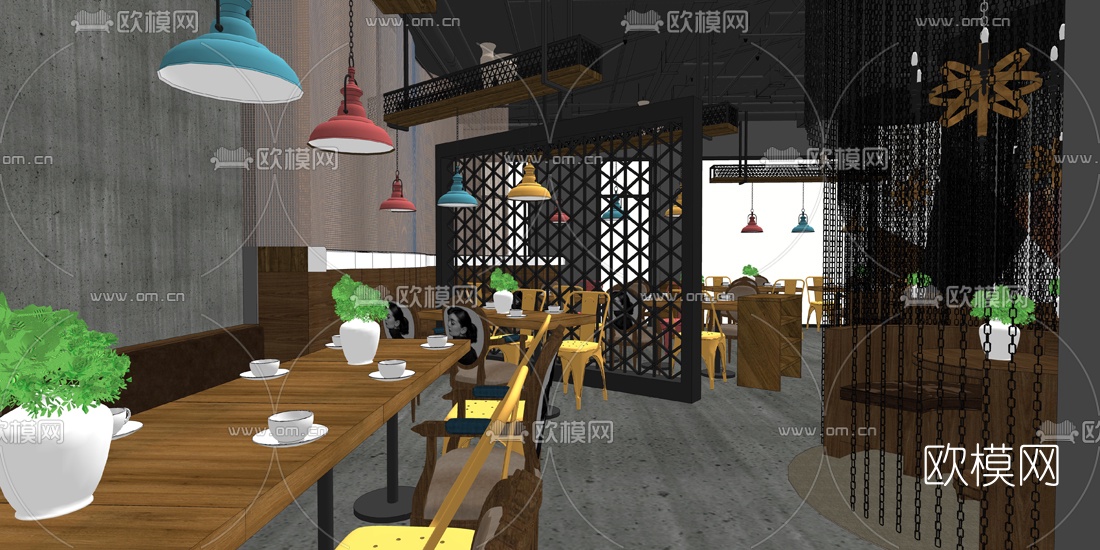 工业风主题餐厅su模型