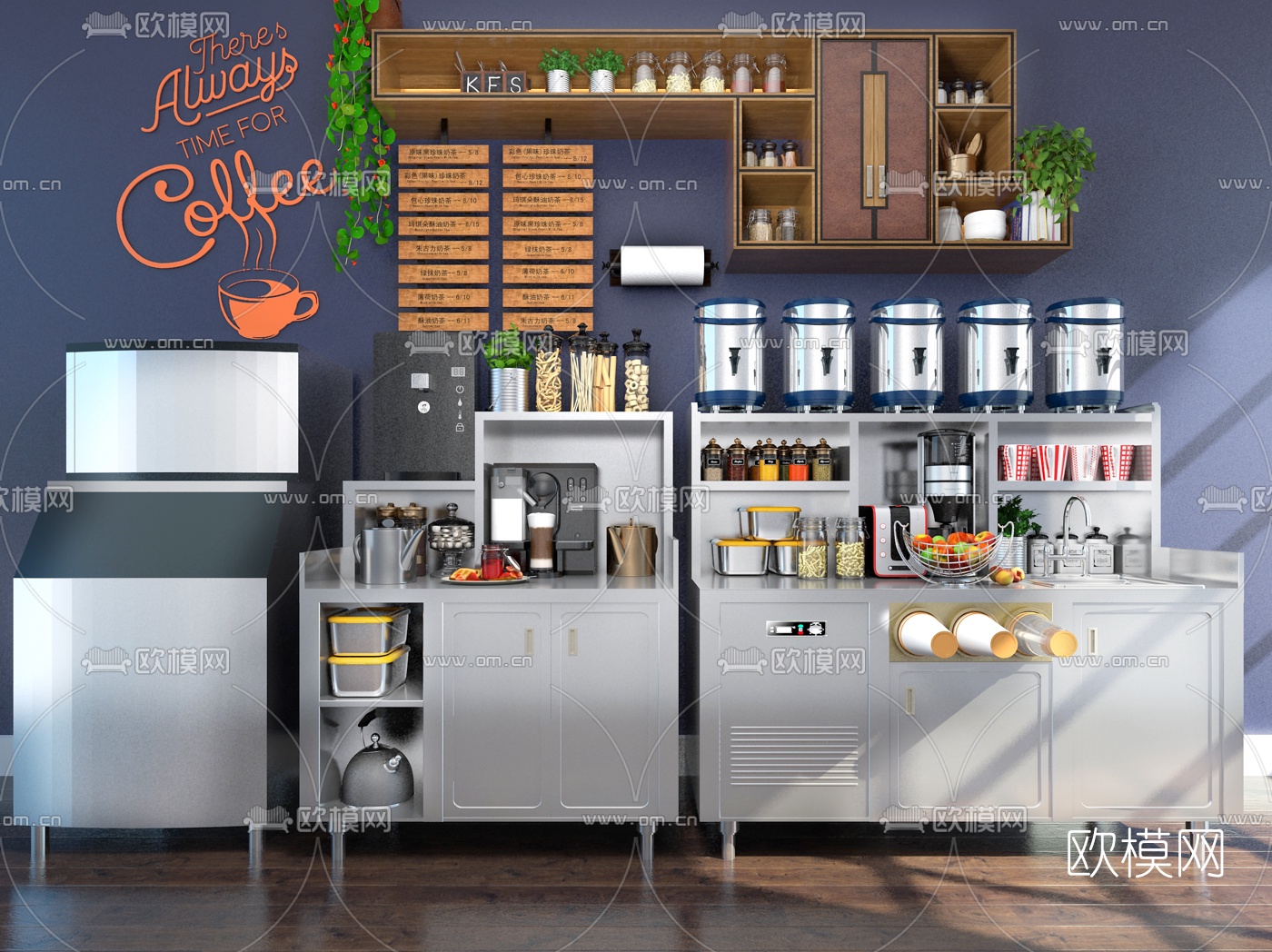 现代咖啡店工作操作台3d模型下载（渲染图1）