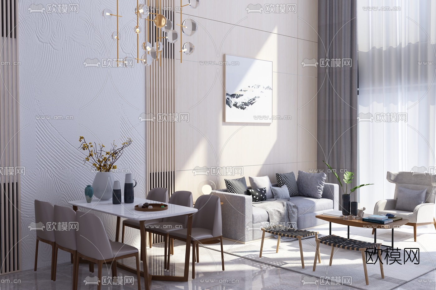 WSD吴舍设计 现代布艺沙发组合3d模型