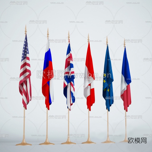 现代国旗旗帜3D模型