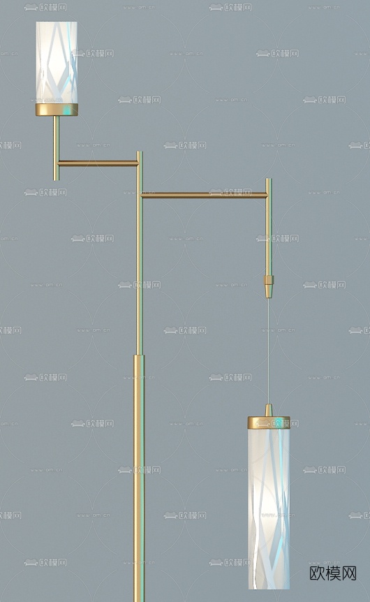 新中式金属落地灯3d模型下载（渲染图3）