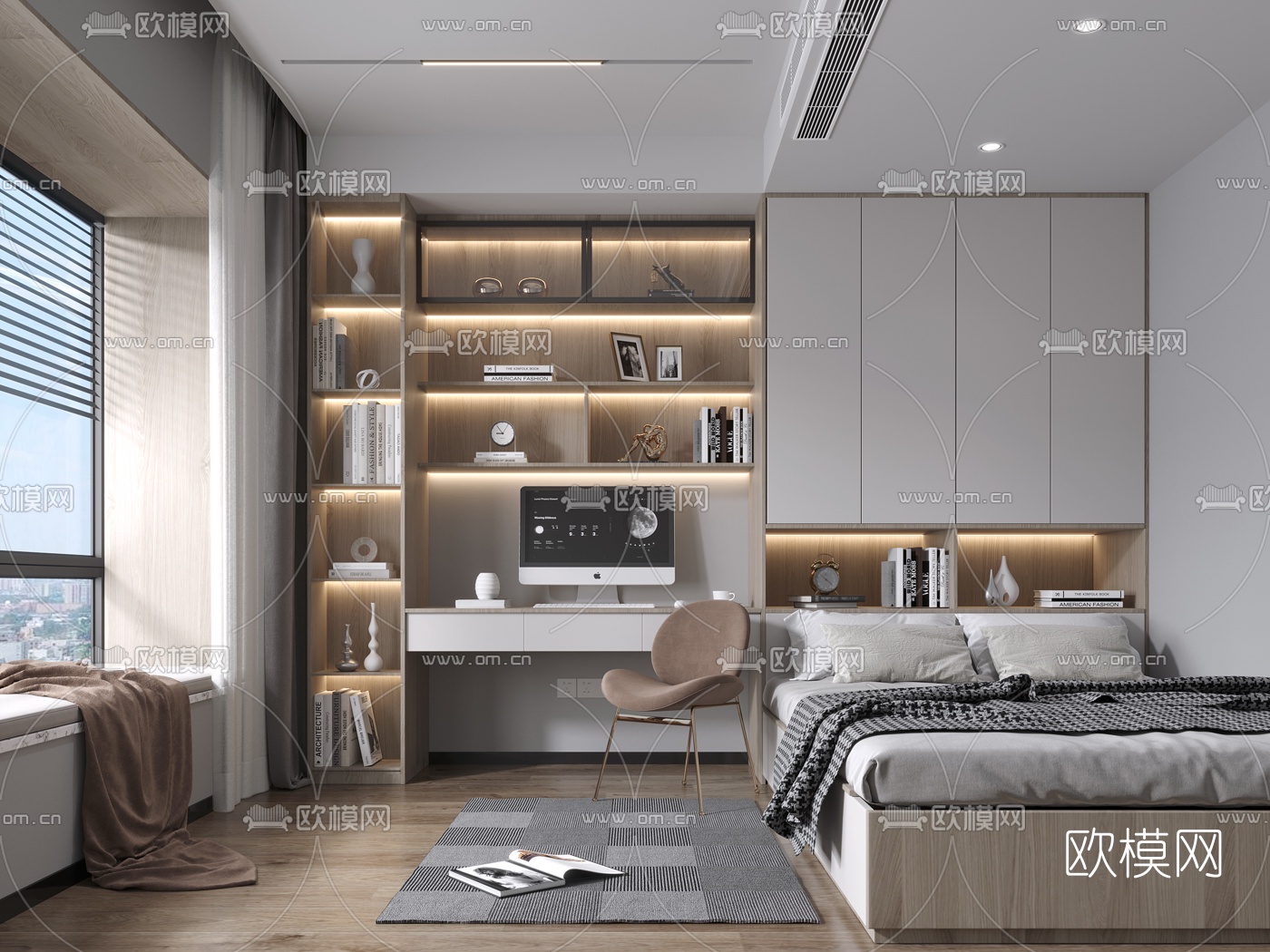 现代榻榻米卧室3d模型下载（渲染图1）
