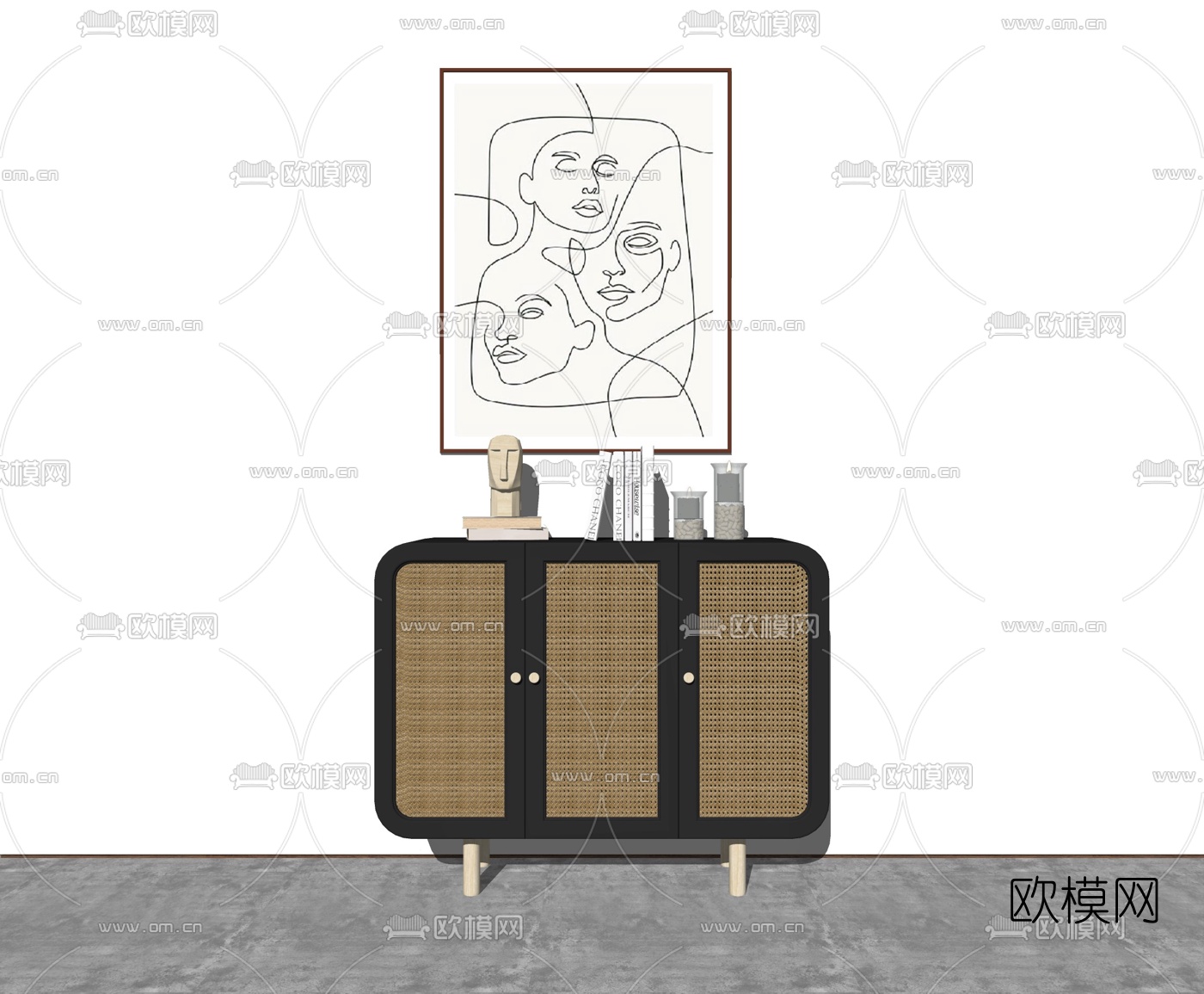 北欧藤编边柜su模型下载（渲染图1）